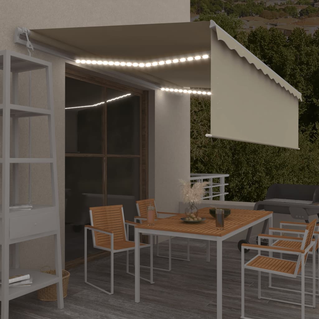 Vidaxl Luifel Automático con Sensor de viento LED de Roller Blind 5x3 M Cream