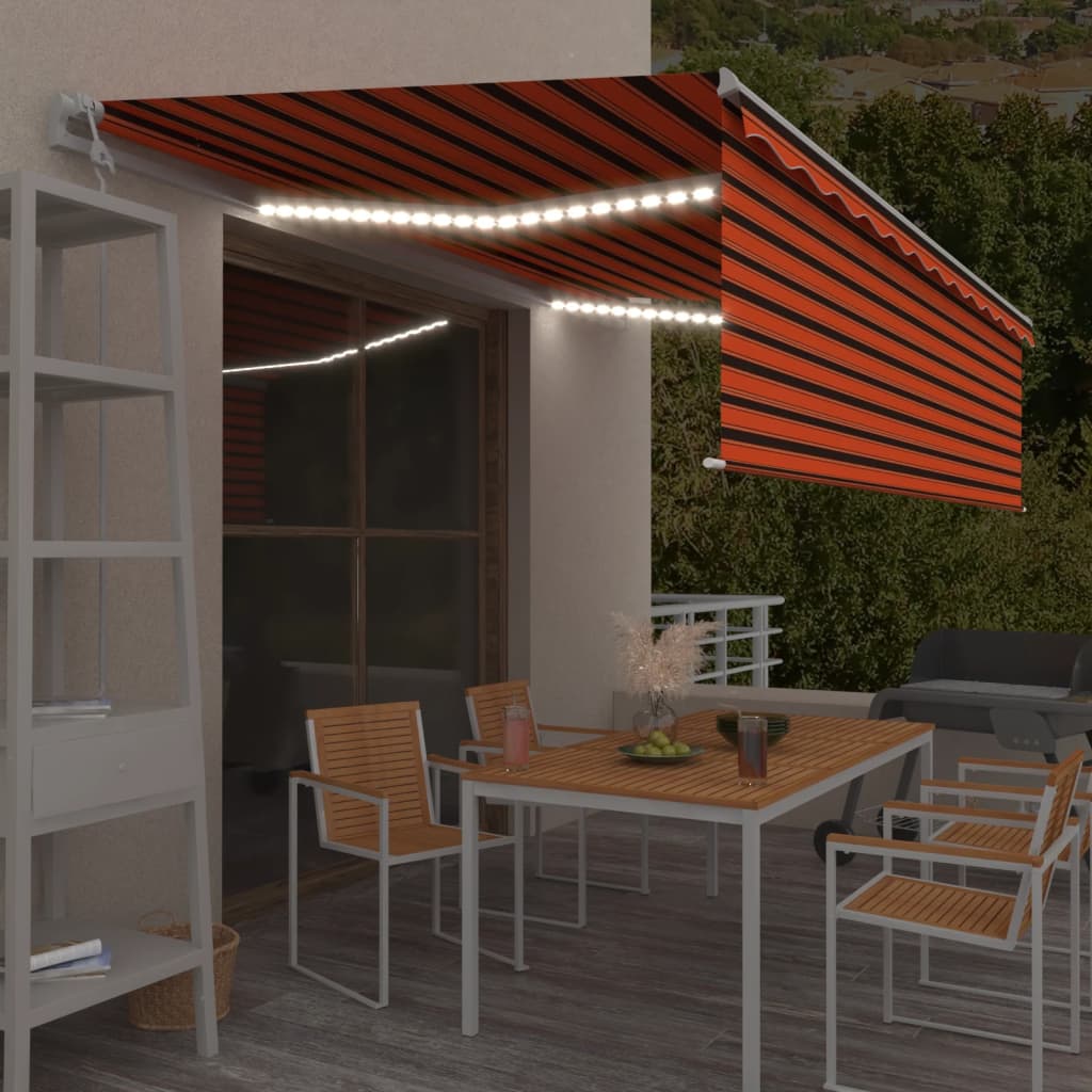 Vidaxl Luifel Sensore di vento a LED LED Clind Automatico 5x3 M Brown