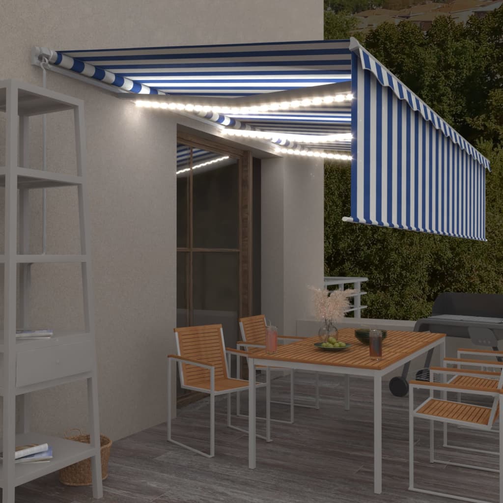 Vidaxl Luifel estendibile manualmente con LED a rullo 6x3 m blu bianco