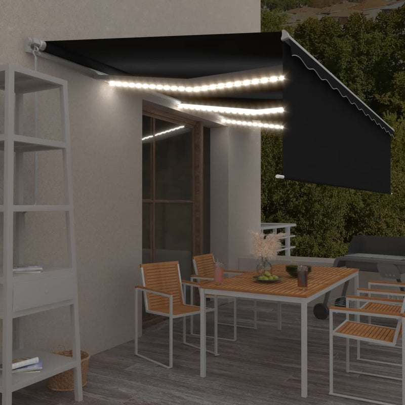 Vidaxl Luifel estendibile manualmente con LED a rullo 6x3 M antracite