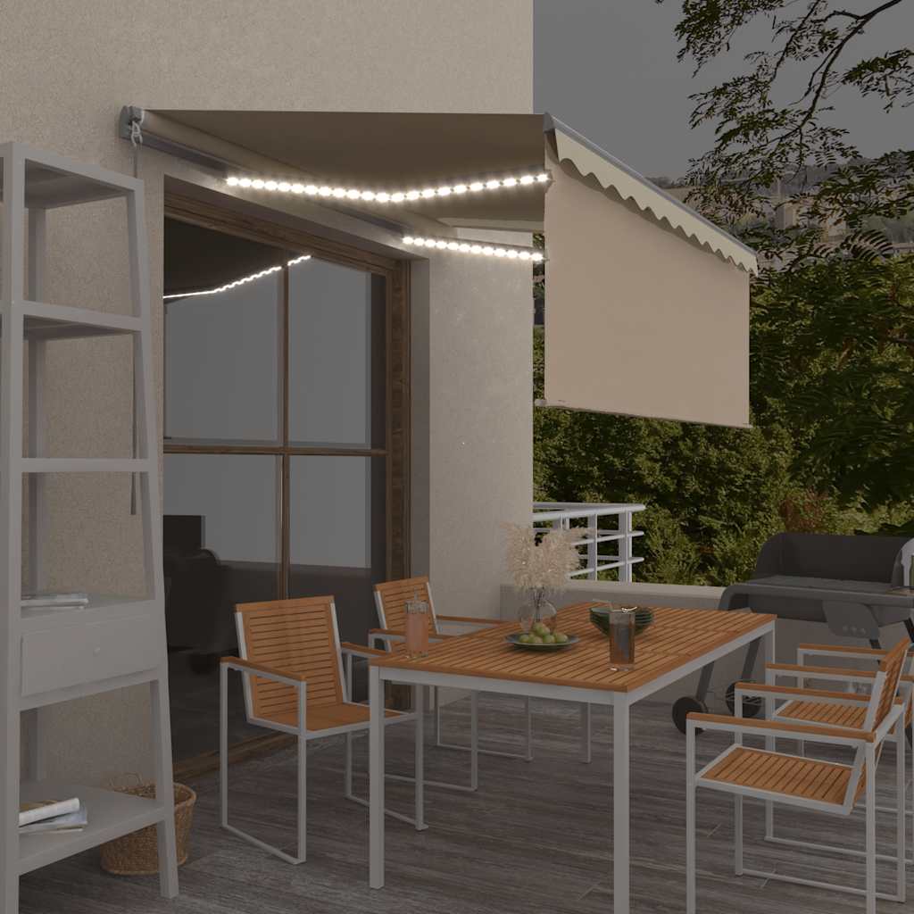 Toldo vidaxx extensible manualmente con estor enrollable LED 3x2,5 m crema