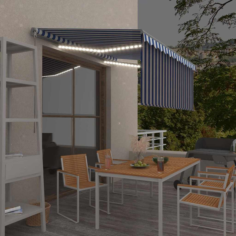 Vidaxl Luifel LED cieco a rulli estensibili manualmente 3,5x2,5 m blu bianco