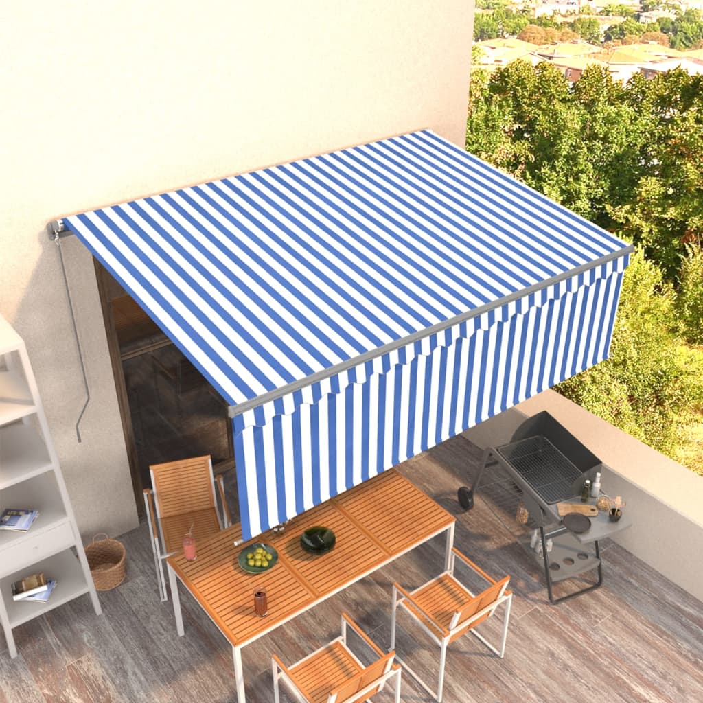Vidaxl Luifel estensibile manualmente con LED a rullo 4x3 m blu bianco