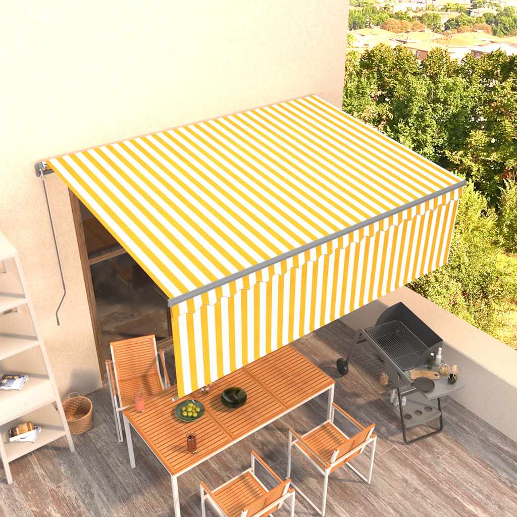 Vidaxl Luifel estendibile manualmente con il rullo cieco 4x3 m giallo e bianco