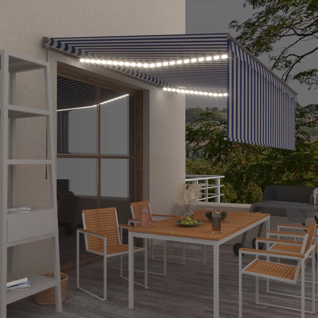 Vidaxl Luifel se puede extender manualmente con LED con cielo enrollado 4x3 m blanco blanco