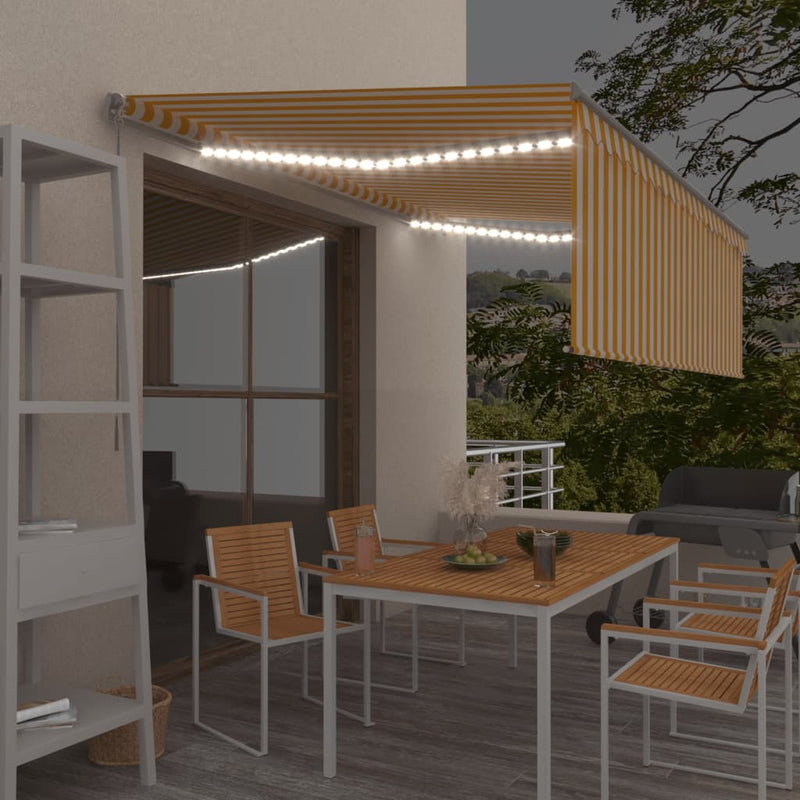 Vidaxl Luifel estendibile manualmente con LED a rullo 4x3 m giallo bianco