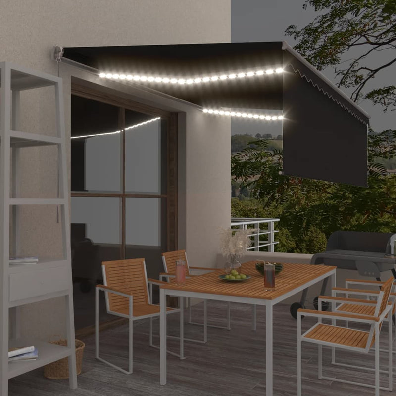 Vidaxl Luifel estendibile manualmente con antracite a LED a rullo 4x3 M