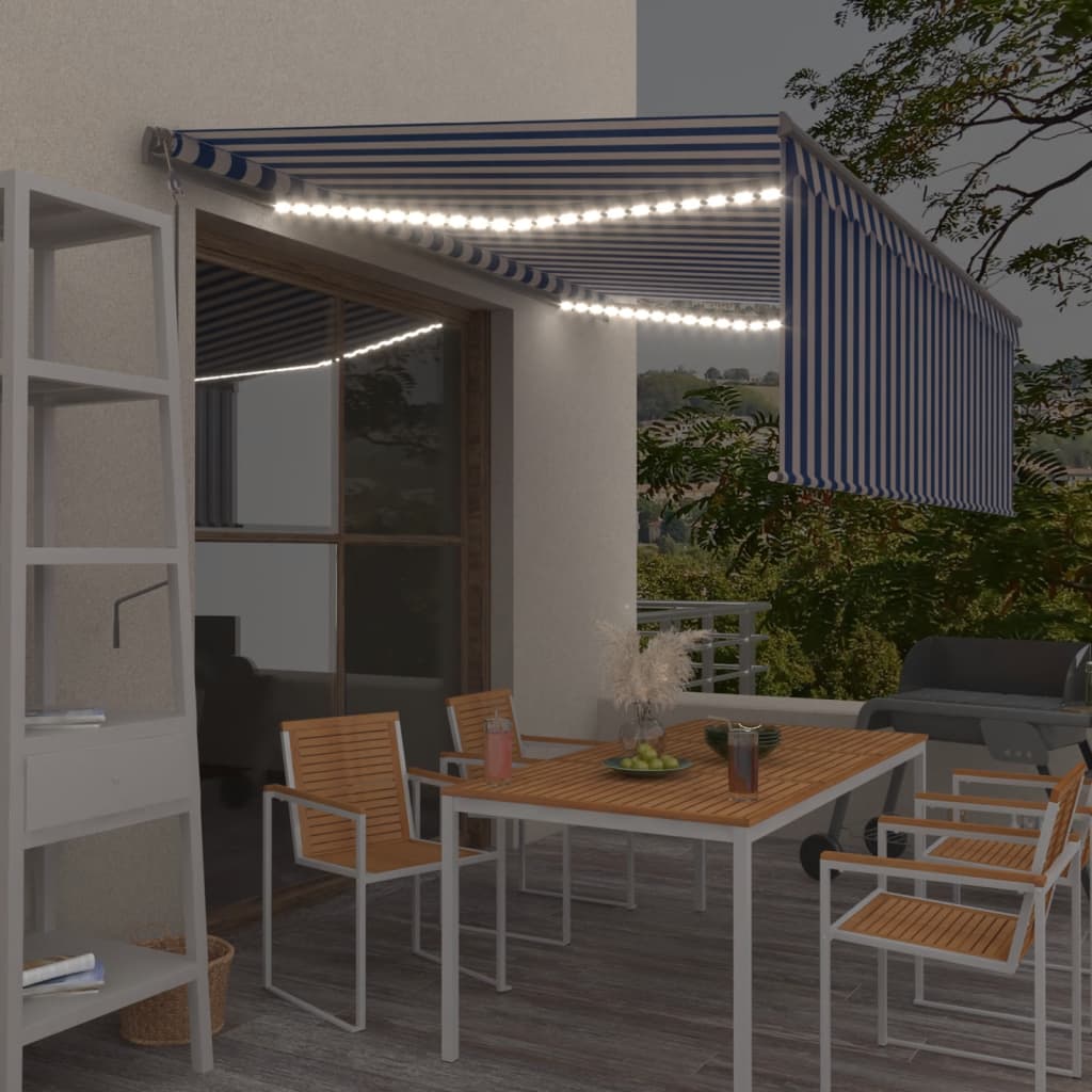 Vidaxl Luifel Sensore di vento a LED a LED BECCA AUTOMATICO 4x3 m blu e bianco