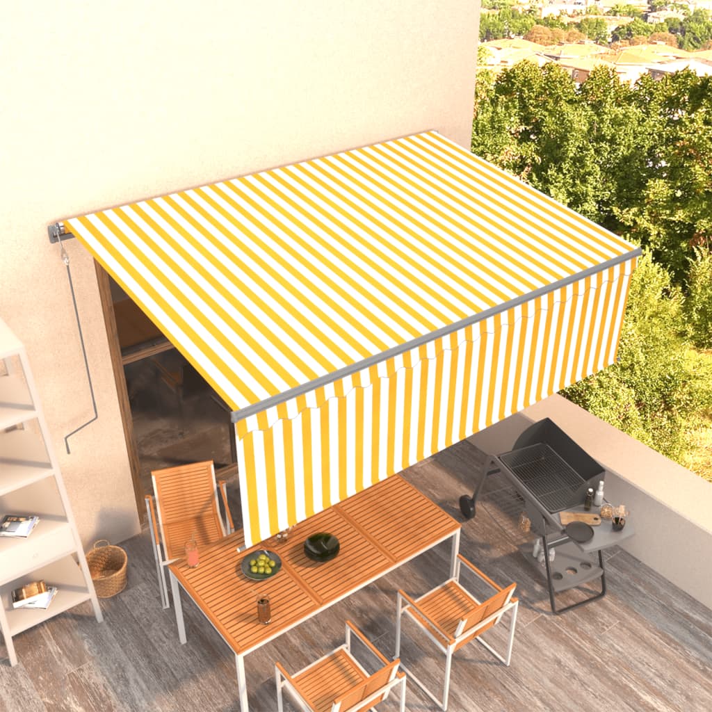 Vidaxl Luifel se puede extender automáticamente con ciego de rodillo 4.5x3 m blanco amarillo