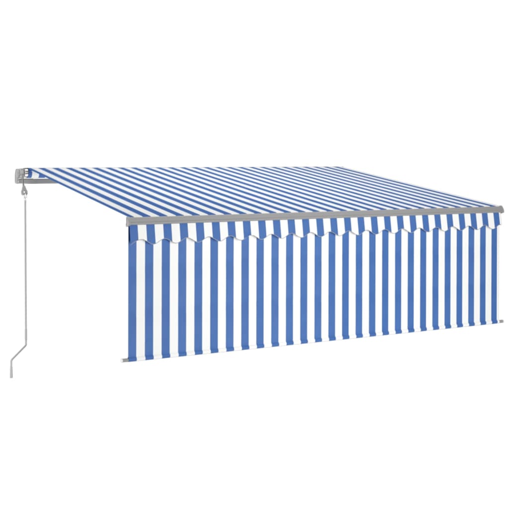 VidaXL Luifel met rolgordijn, LED en windsensor 4,5x3 m blauw en wit