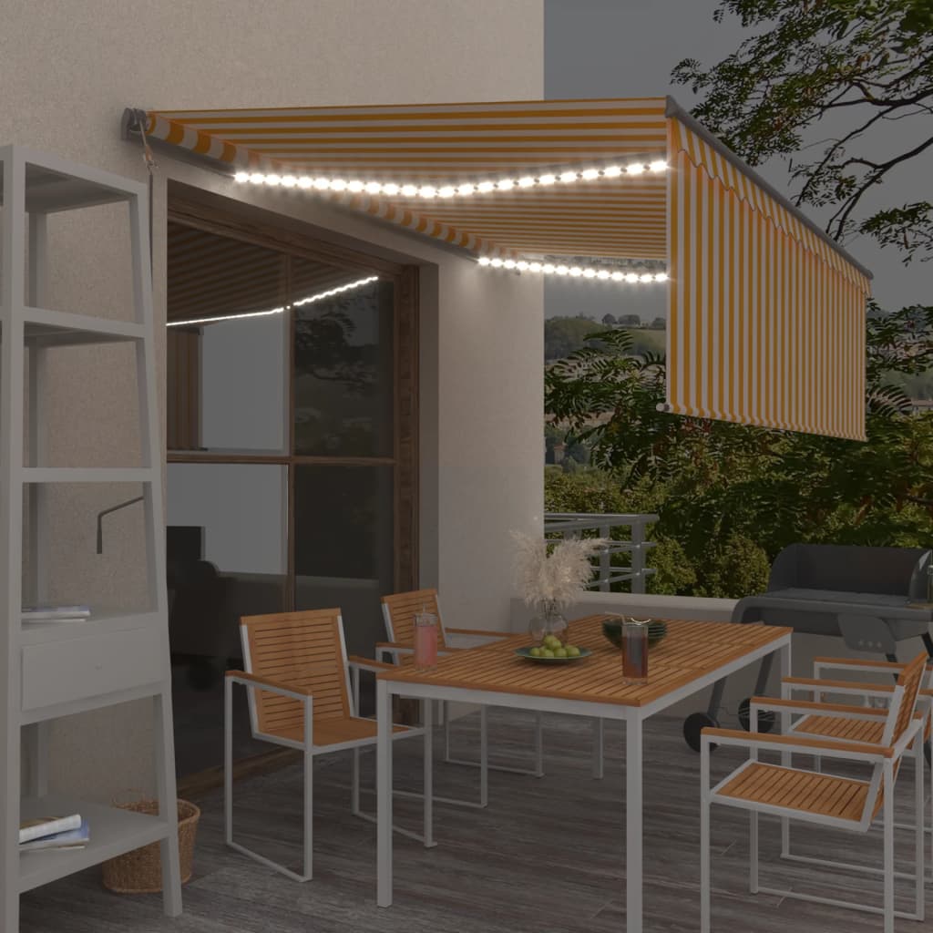 Vidaxl Luifel con ciego de rodillo, LED y sensor de viento 4.5x3 m amarillo y blanco