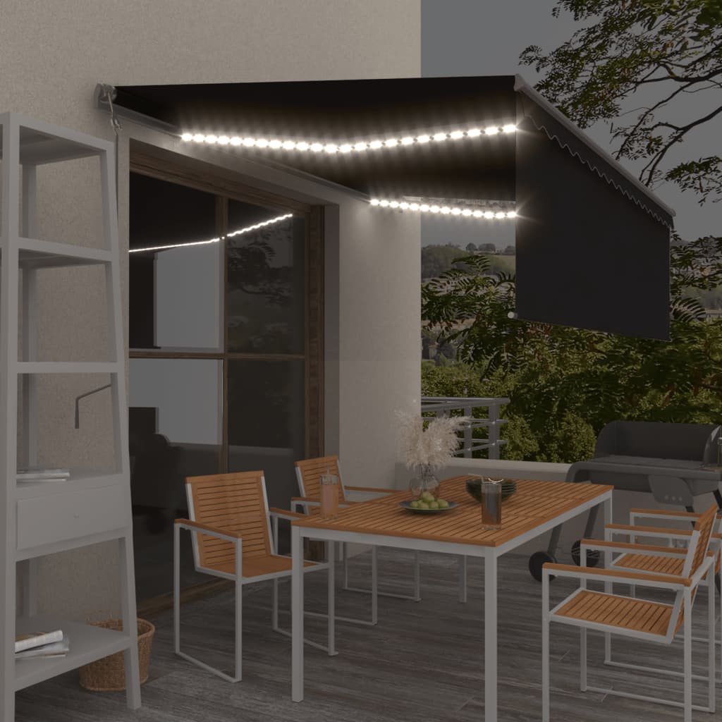 Vidaxl Luifel con ciego de rodillo, LED y sensor de viento de 4.5x3 M Color antracita