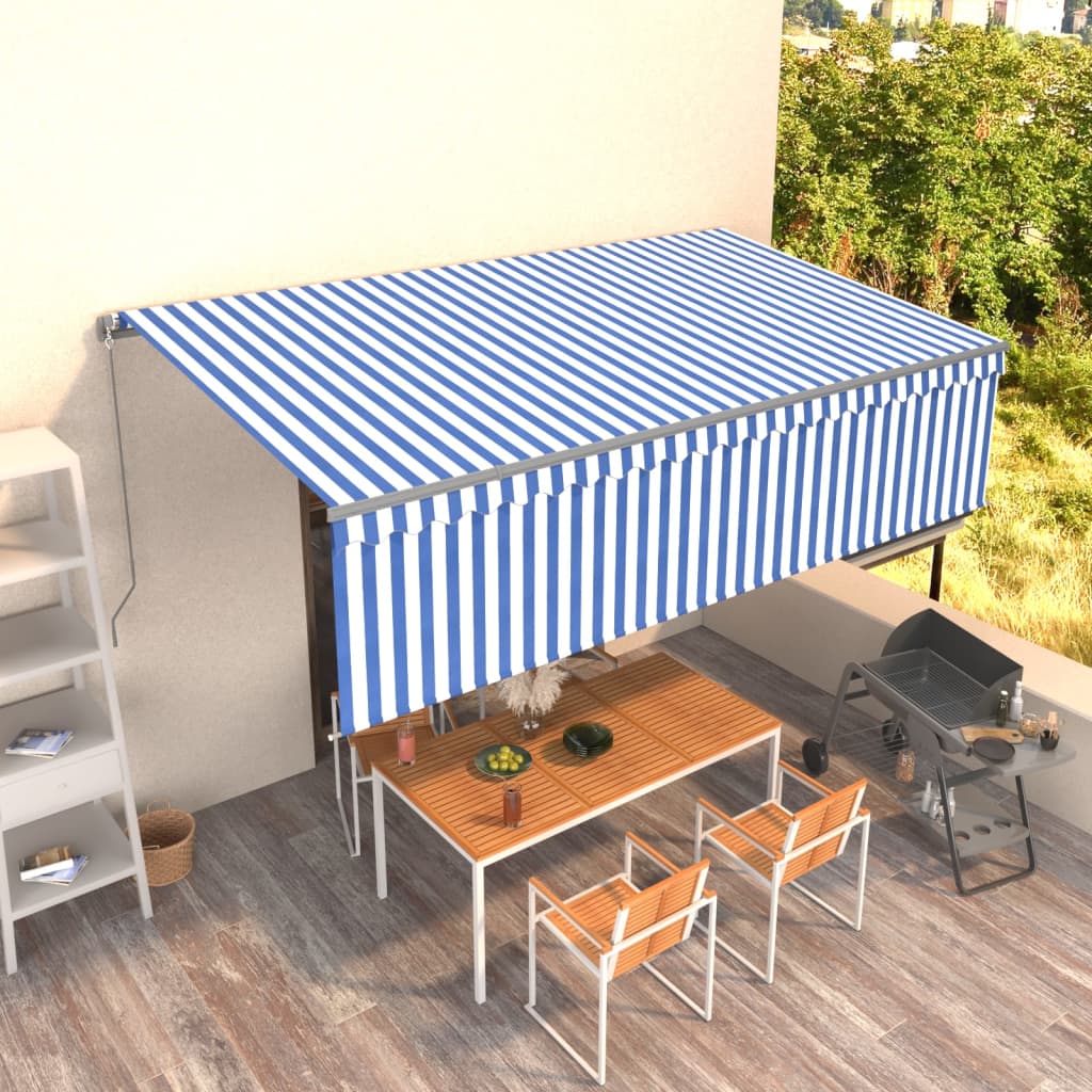 Vidaxl Luifel estendibile manualmente con il rullo cieco 5x3 m blu e bianco