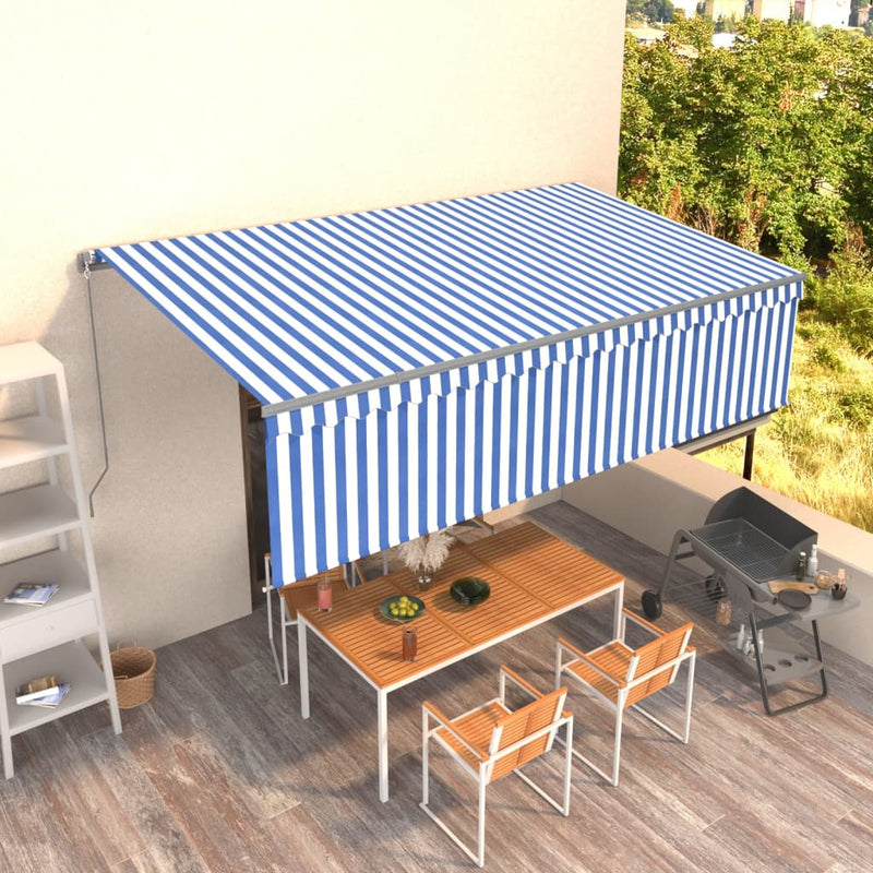 Vidaxl Luifel estendibile manualmente con il rullo cieco 5x3 m blu e bianco