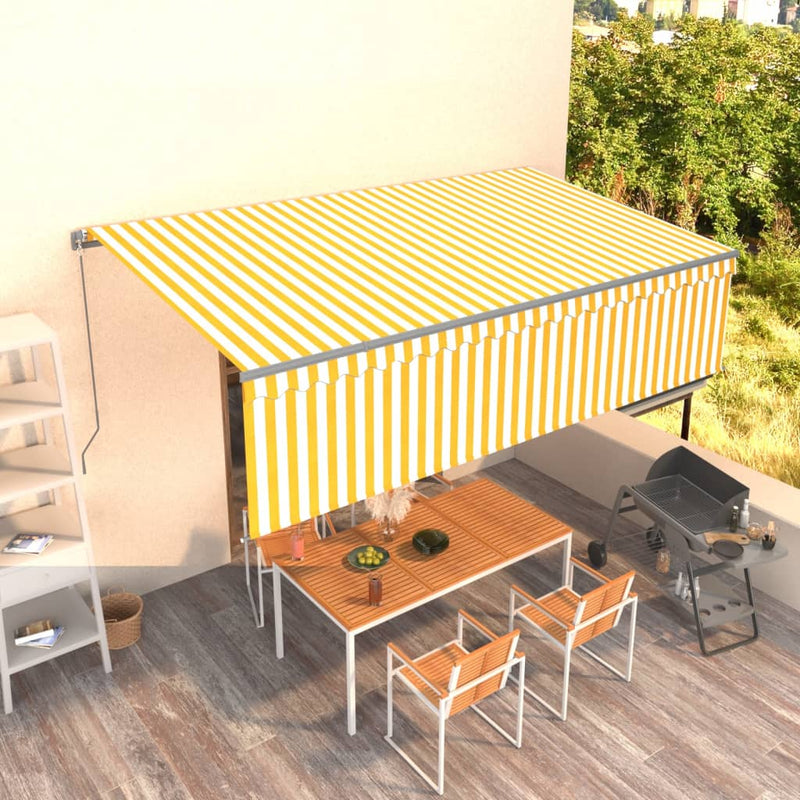 Vidaxl Luifel estesibile manualmente con il rullo cieco 5x3 m giallo e bianco