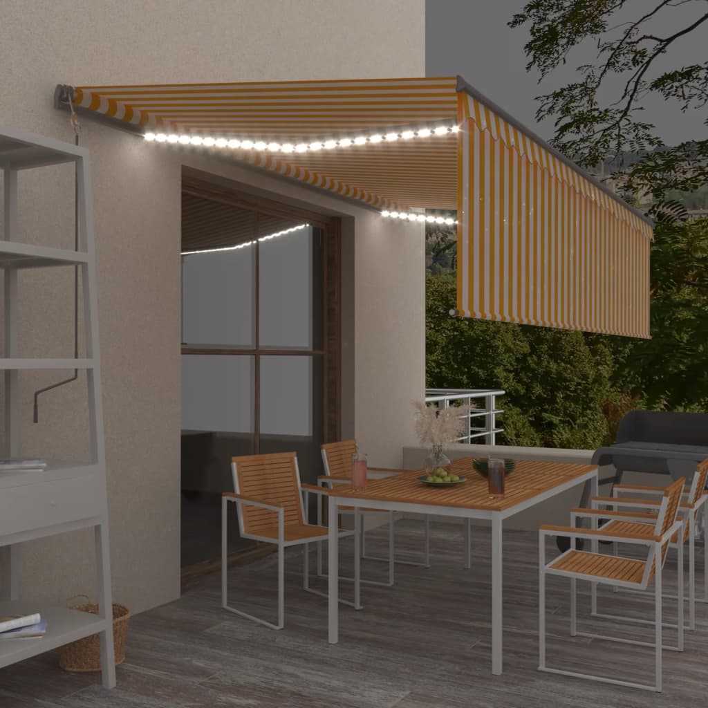 Vidaxl Luifel estensibile manualmente con LED a rullo LED 5x3 m giallo bianco