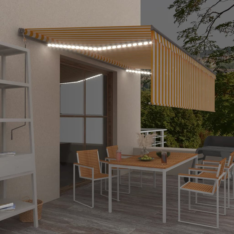 Vidaxl Luifel estensibile manualmente con LED a rullo LED 5x3 m giallo bianco