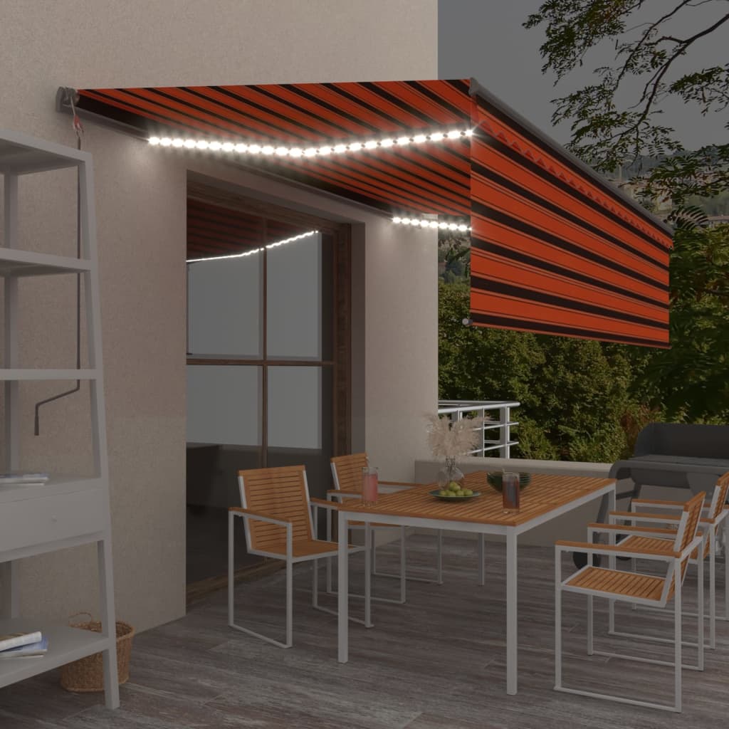 Vidaxl Luifel Manualmente LED ciego de rodillo extensible 5x3 m naranja marrón