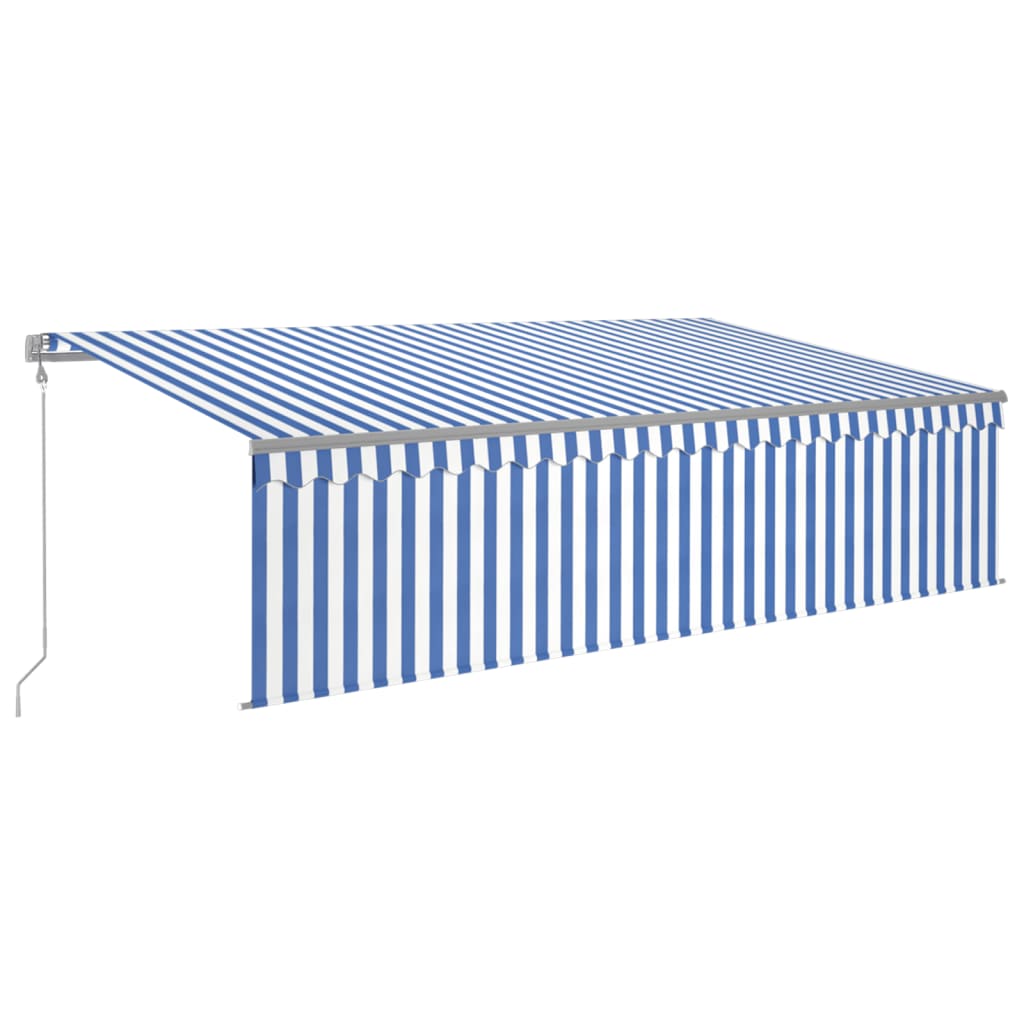 Vidaxl Luifel Sensor de viento de LED ciego de rodillo automático 5x3 m azul y blanco