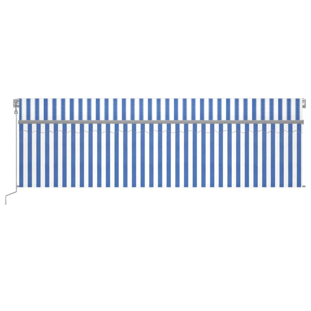Vidaxl Luifel Sensor de viento de LED ciego de rodillo automático 5x3 m azul y blanco