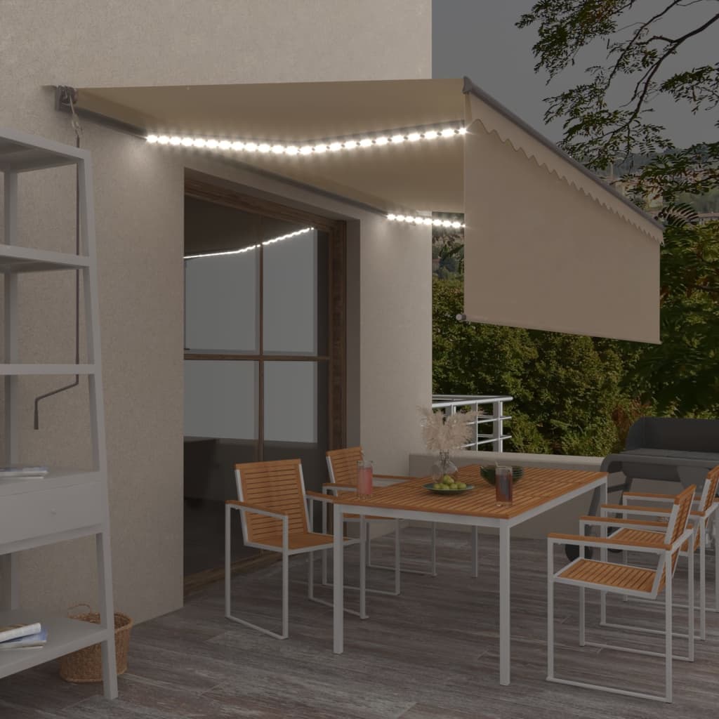 VidaXL Luifel automatisch met rolgordijn LED windsensor 5x3 m crème