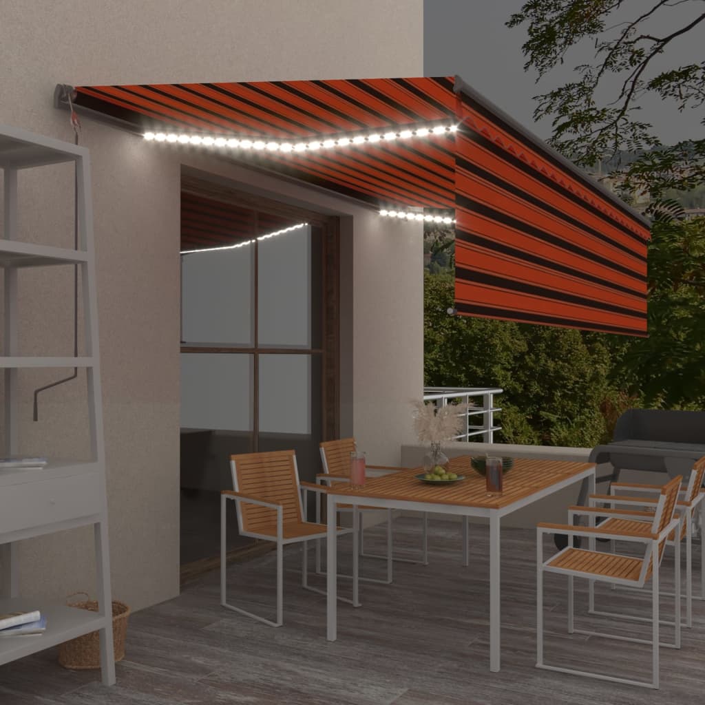 Vidaxl Luifel Sensore di vento a LED LED Clind Automatico 5x3 M Brown