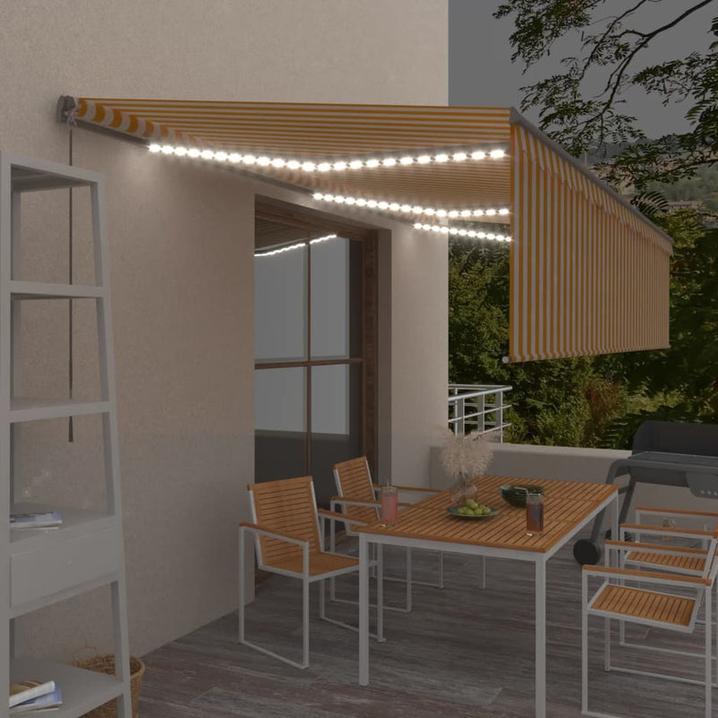 Vidaxl Luifel estendibile manualmente con LED cieco a rullo 6x3 m giallo bianco