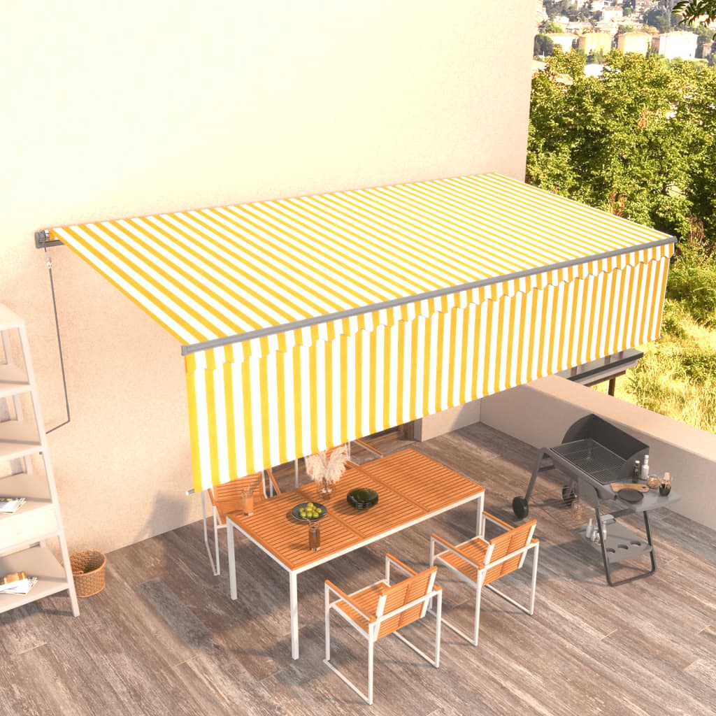 Vidaxl Luifel se puede extender automáticamente con ciego de rodillo 6x3 m amarillo y blanco