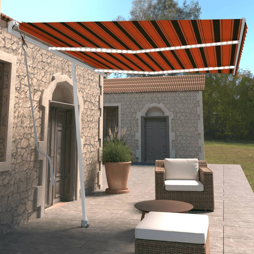 Vidaxl Luifel automatico con sensore di vento a LED 350x250 cm marrone arancione
