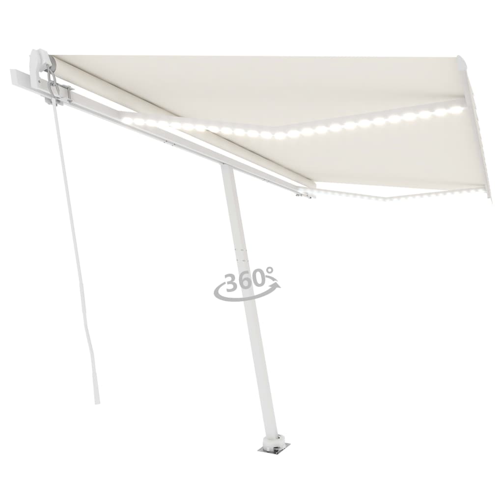 Vidaxl Luifel se puede extender manualmente con LED 400x300 CM Cream -Colored