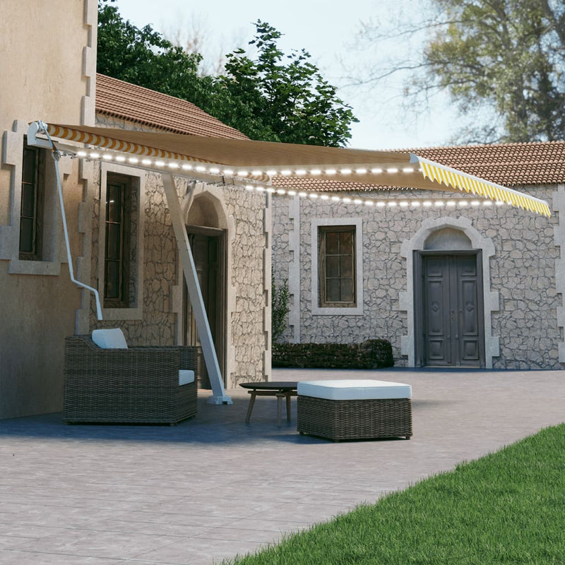 Vidaxl Luifel automatico con LED e sensore del vento 400x300 cm giallo e bianco