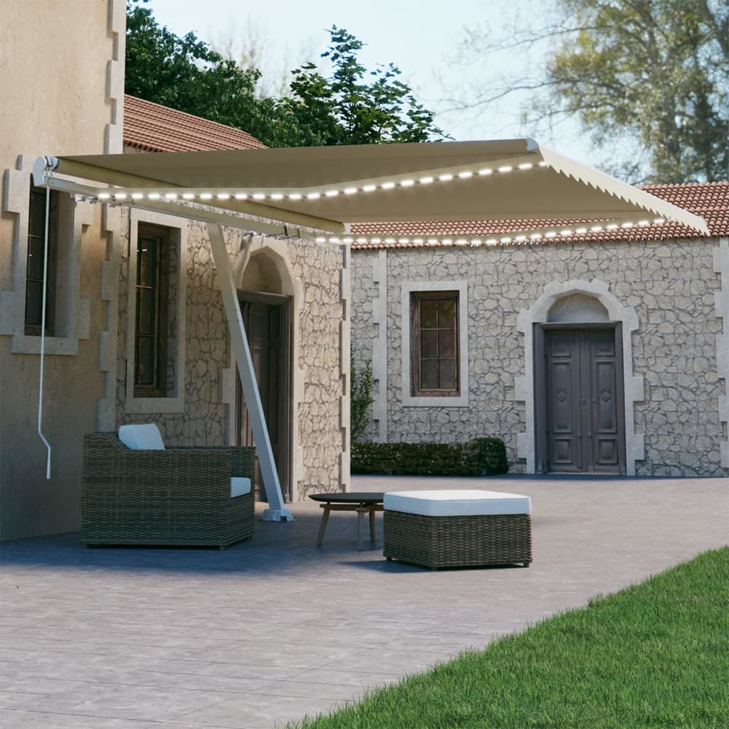 Vidaxl Luifel se puede extender manualmente con LED 450x300 CM Cream -Colored