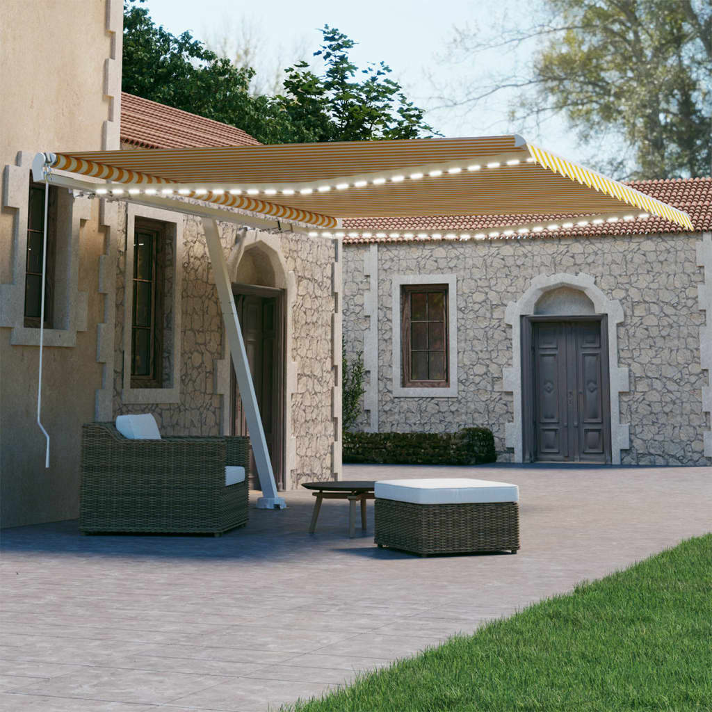 Vidaxl Luifel se puede extender manualmente con LED 450x300 cm amarillo y blanco