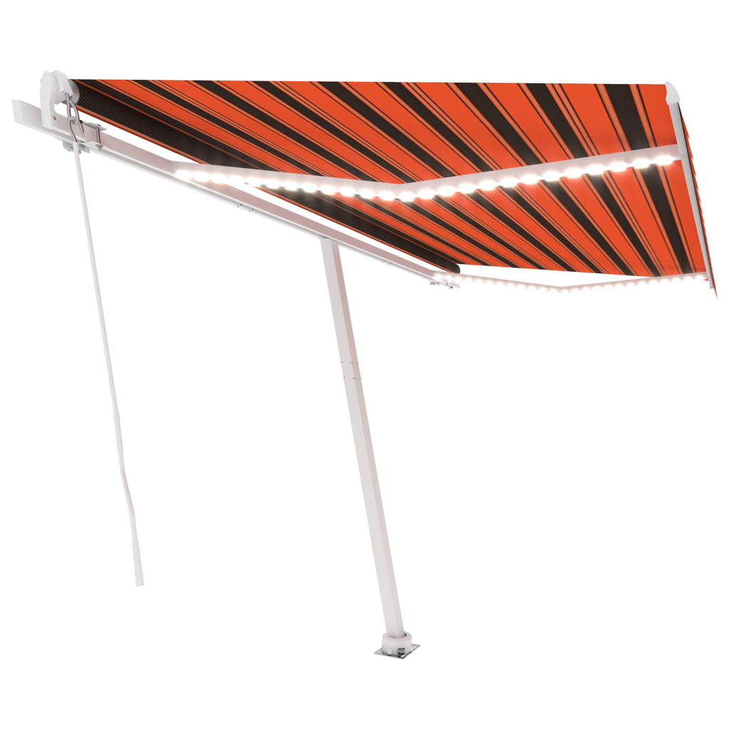 Vidaxl Luifel se puede extender manualmente con LED 450x300 cm de naranja y marrón