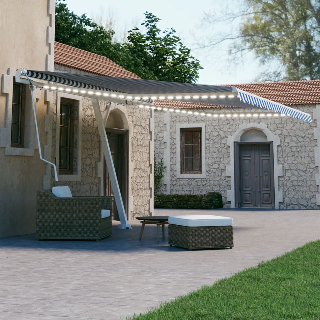 Vidaxl Luifel automático con sensor de LED y viento 450x300 cm Blanco azul