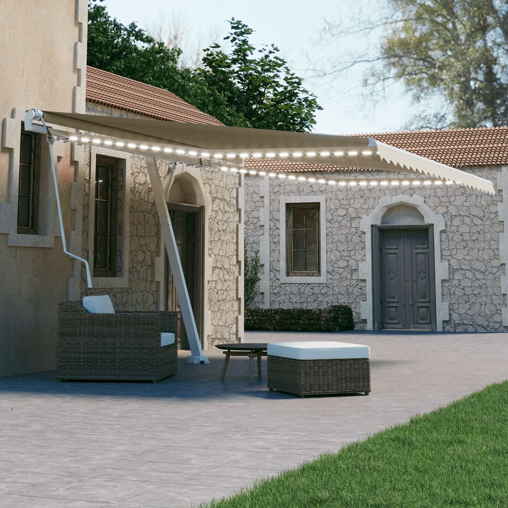 Vidaxl Luifel Automático con Color de crema LED y Sensor de viento de 450x300 cm