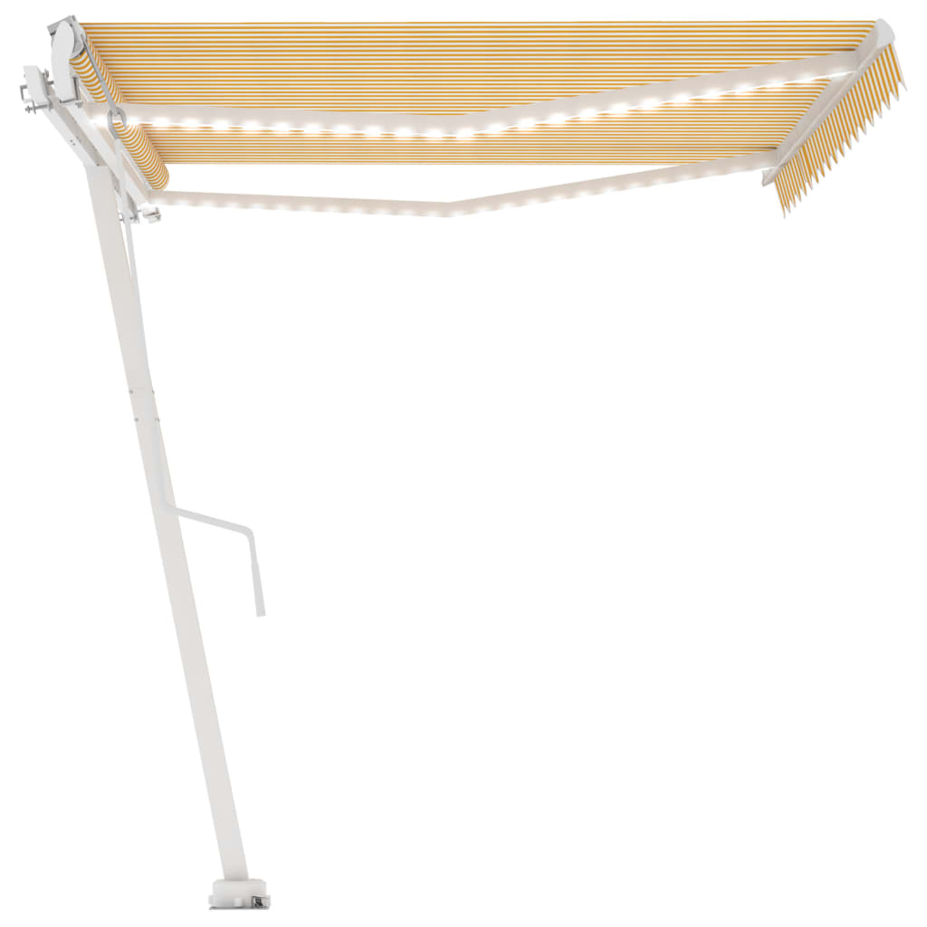 Vidaxl Luifel automático con sensor de LED y viento 450x300 cm amarillo y blanco