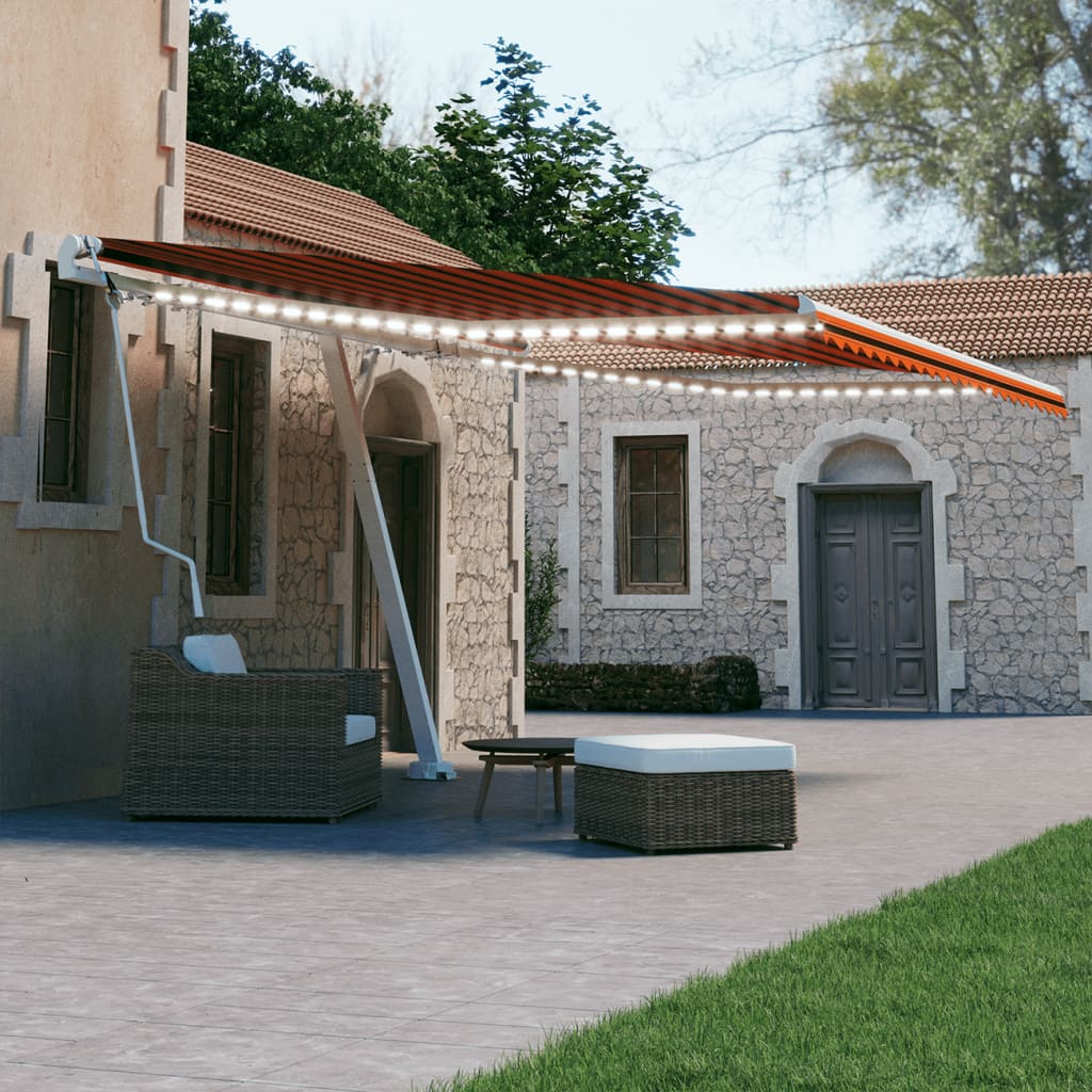 Vidaxl Luifel automático con sensor de viento LED 450x300 cm de color naranja