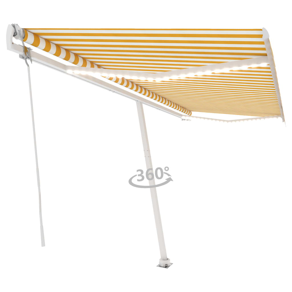 Vidaxl Luifel automatico con LED e sensore del vento 500x300 cm giallo e bianco
