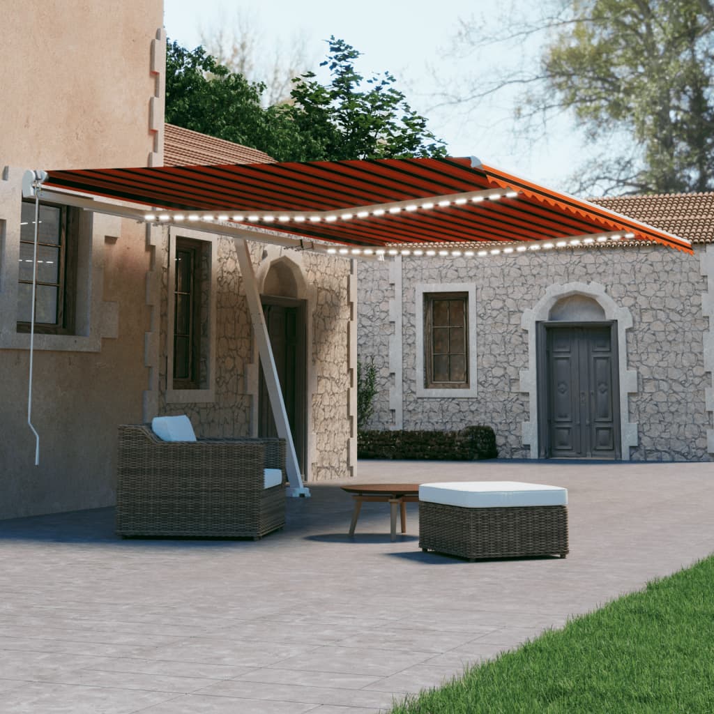 Vidaxl Luifel automático con sensor de viento LED 500x300 cm de color naranja