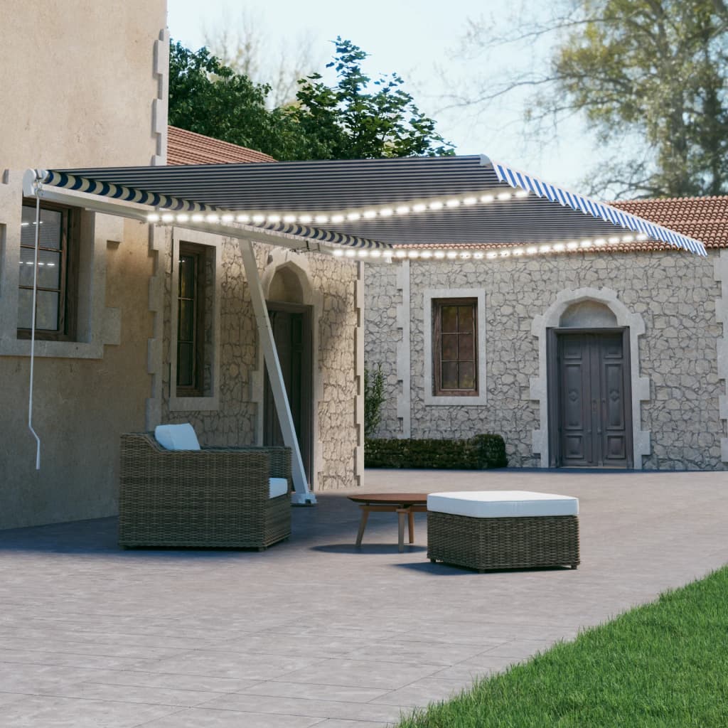 Vidaxl Luifel automático con sensor de LED y viento de 600x300 cm Blanco azul
