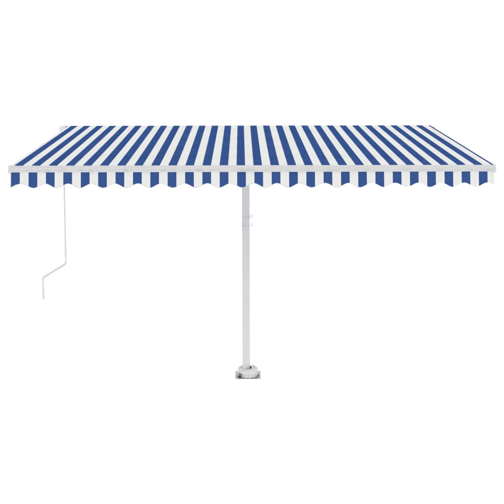 Vidaxl Luifel estendibile manualmente con LED 400x350 cm blu e bianco
