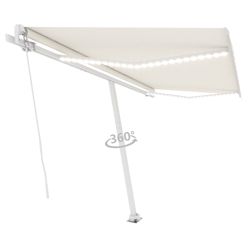 Vidaxl Luifel se puede extender manualmente con LED 400x350 CM Cream -Colored