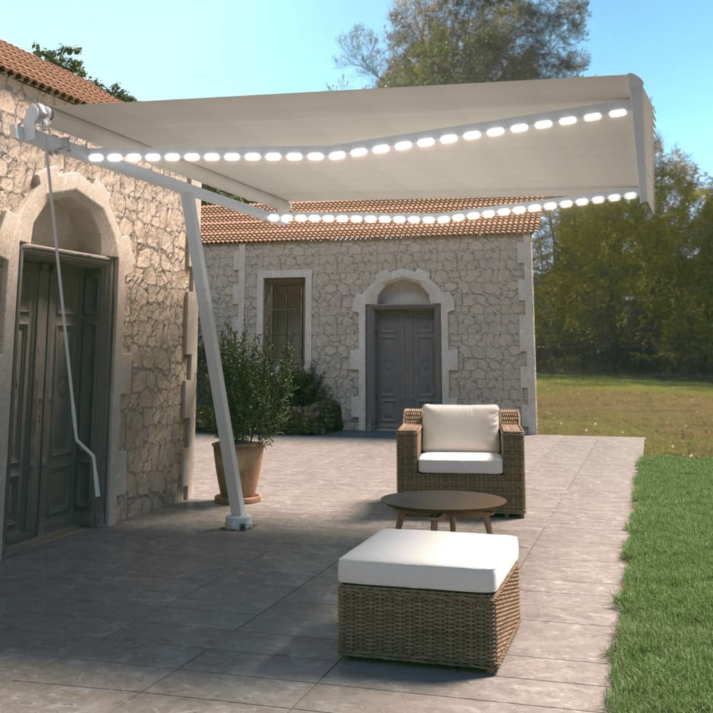 Vidaxl Luifel se puede extender manualmente con LED 400x350 CM Cream -Colored