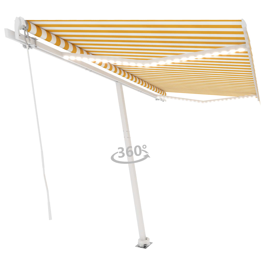 Vidaxl Luifel se puede extender manualmente con LED 400x350 cm amarillo y blanco