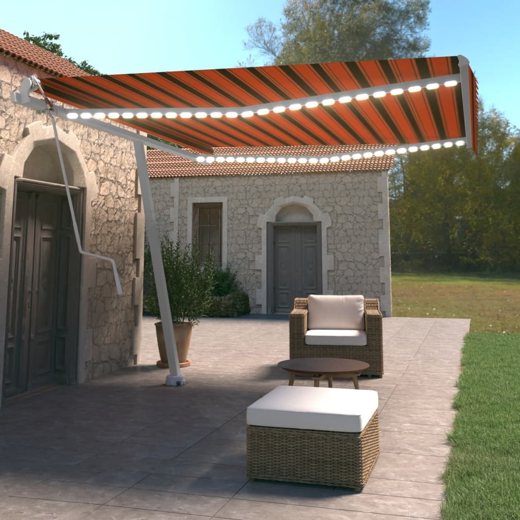 Vidaxl Luifel automatico con sensore di vento a LED 400x350 cm marrone arancione