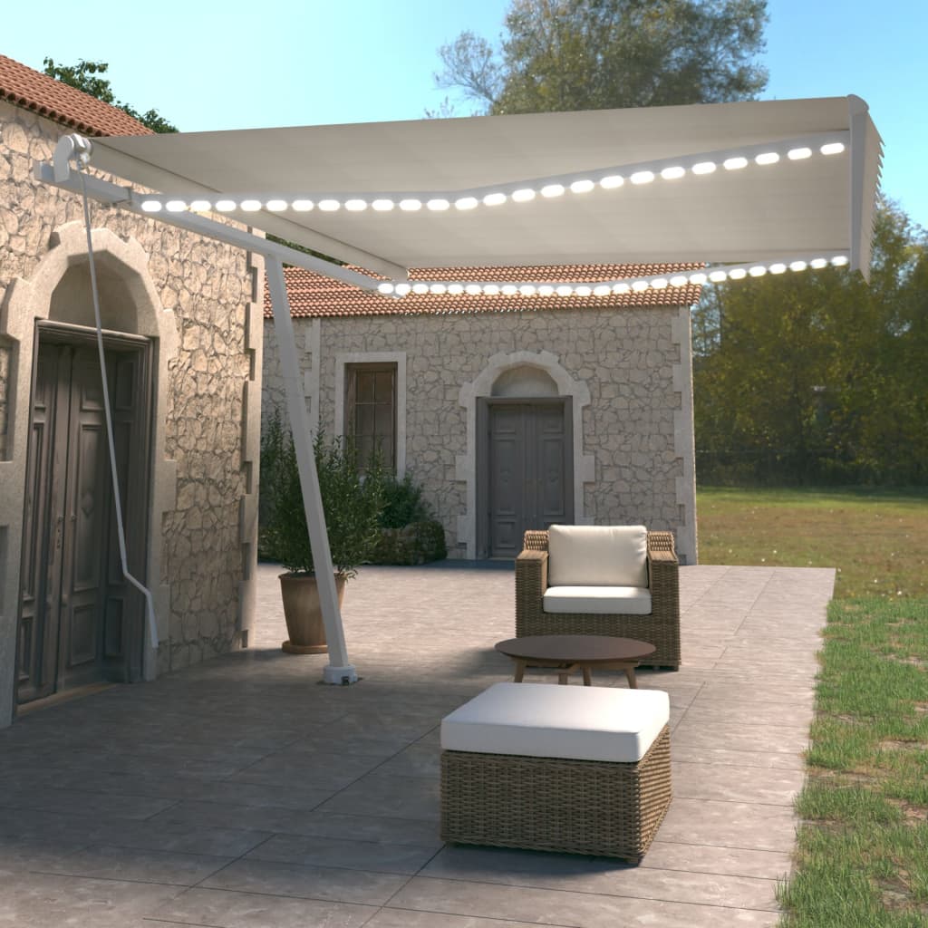 Vidaxl Luifel estendibile manualmente con crema LED 450x350 cm