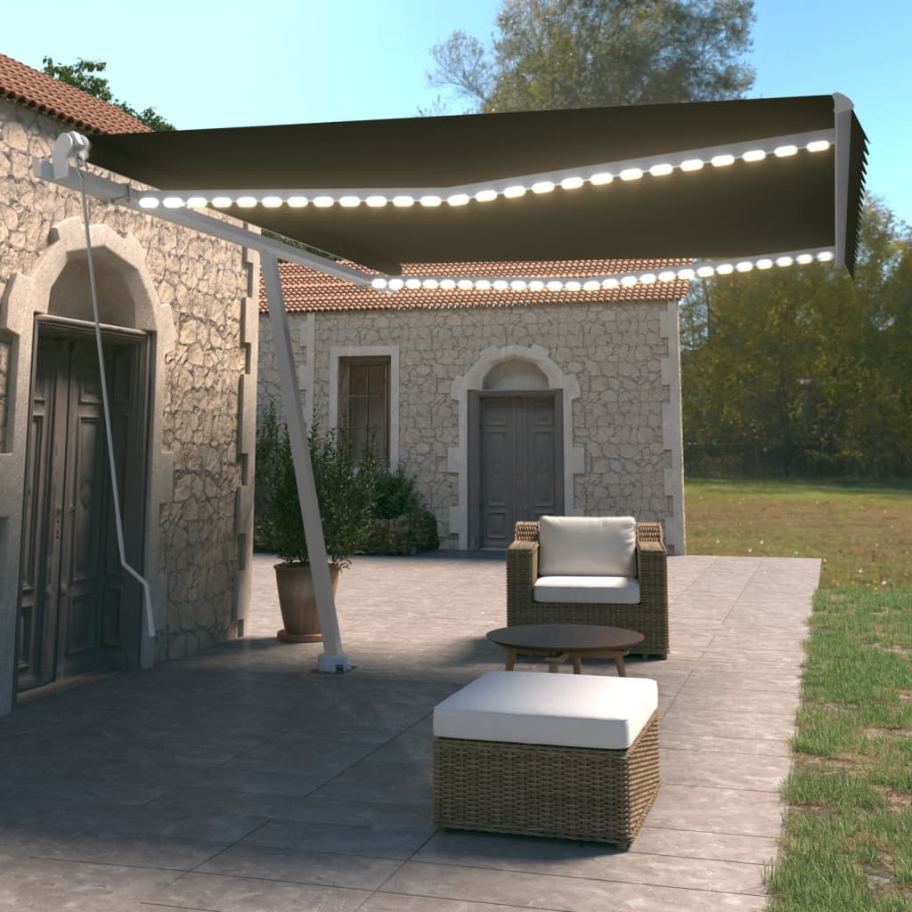 Vidaxl Luifel estendibile manualmente con il colore antracite a LED 450x350 cm