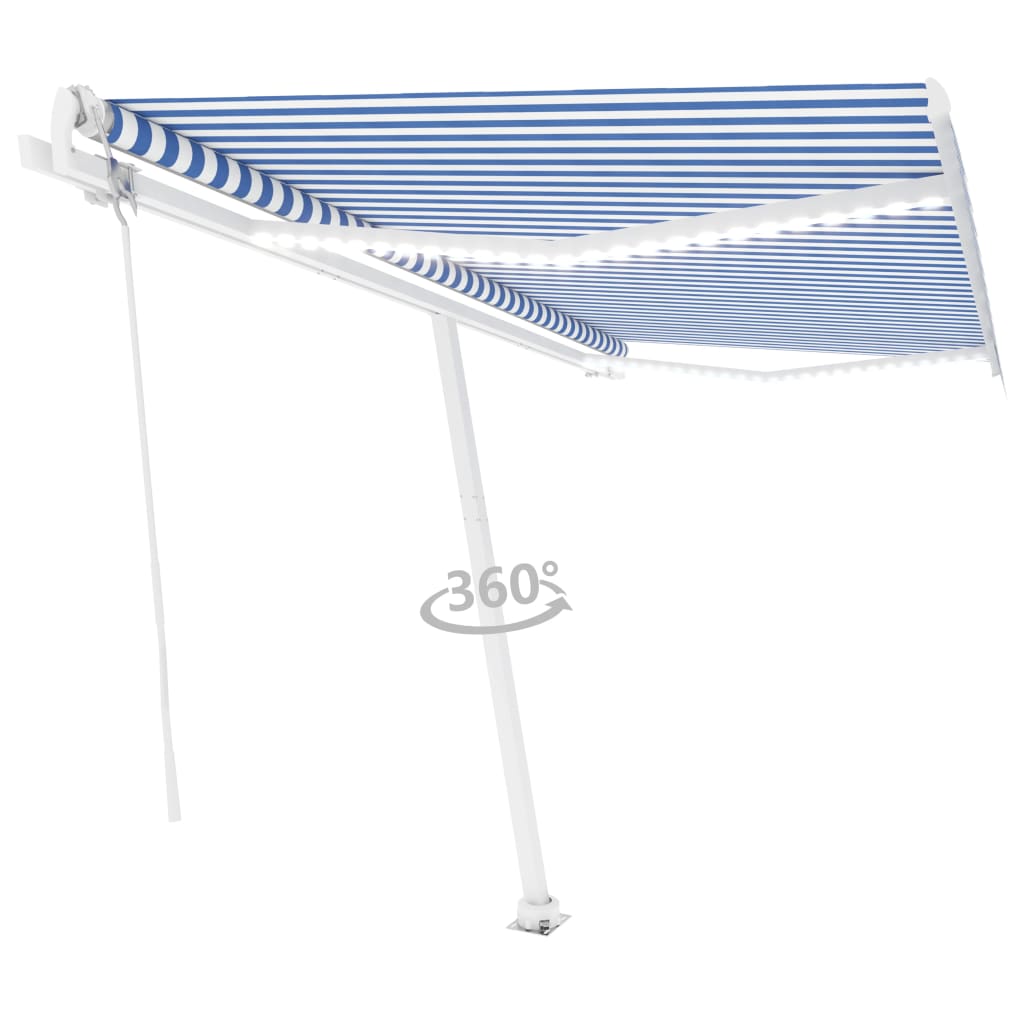 Vidaxl Luifel automático con sensor de LED y viento 450x350 cm Blanco azul