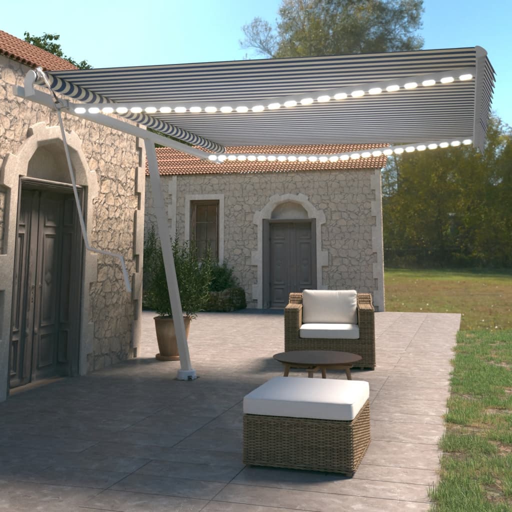 Vidaxl Luifel automático con sensor de LED y viento 450x350 cm Blanco azul